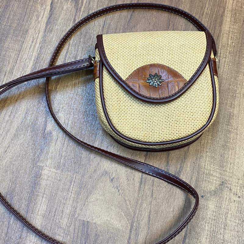 Vintage Dirndl-Handtasche natur braun mit Edelweiß
