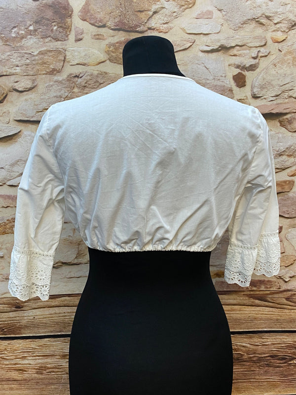 Vintage Dirndlbluse Weiß mit Spitze, Gr. 40, 1980er