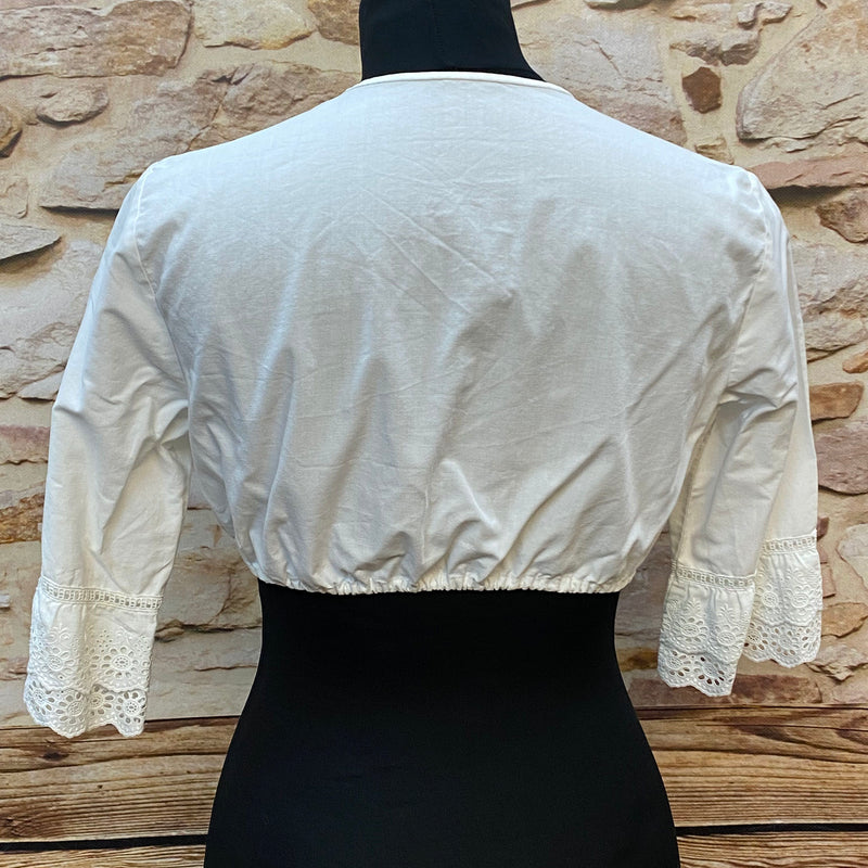 Vintage Dirndlbluse Weiß mit Spitze, Gr. 40, 1980er