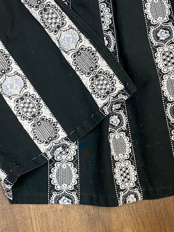 Dirndl-Schürze Damen – Schwarz mit weißen Ranken, 63 cm, Baumwoll-Mischgewebe, vintage