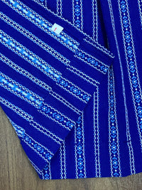 Tablier dirndl vintage mi-long, bleu avec vrilles florales, longueur 67 cm