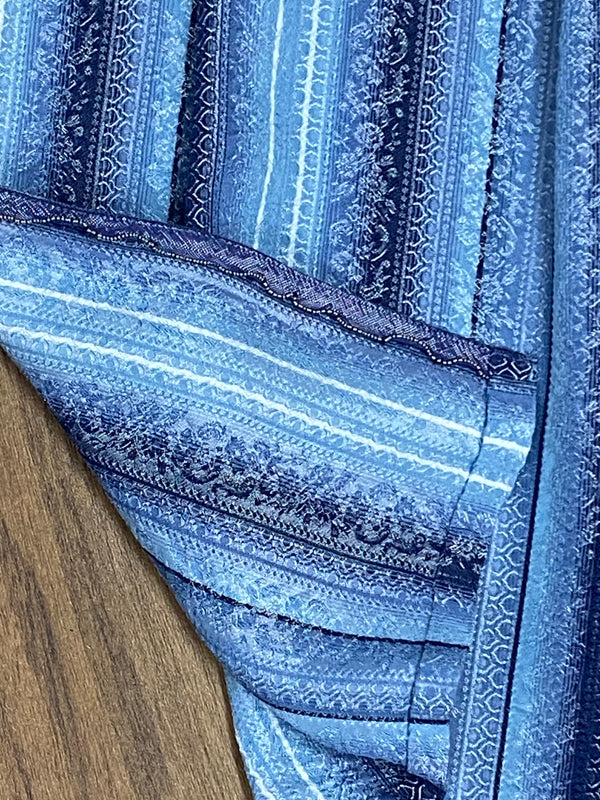 Dirndl-Schürze Damen – Blau mit weißen & hellblauen Blumenranken, gestreift, 68 cm, vintage