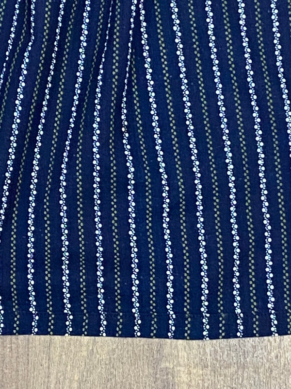 Dirndl-Schürze Damen – Dunkelblau mit grün-weißem Streifenmuster, 69 cm, Baumwoll-Mischgewebe, vintage