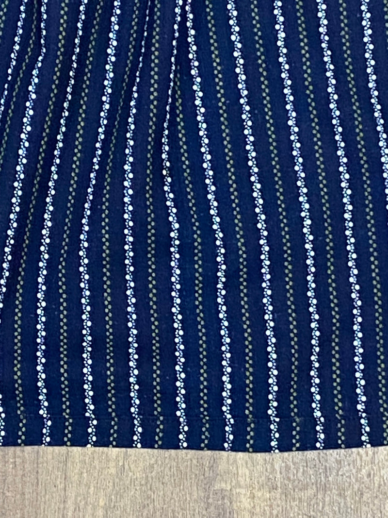 Dirndl-Schürze Damen – Dunkelblau mit grün-weißem Streifenmuster, 69 cm, Baumwoll-Mischgewebe, vintage