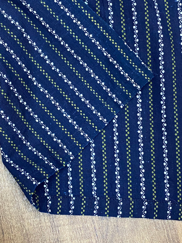 Dirndl-Schürze Damen – Dunkelblau mit grün-weißem Streifenmuster, 69 cm, Baumwoll-Mischgewebe, vintage