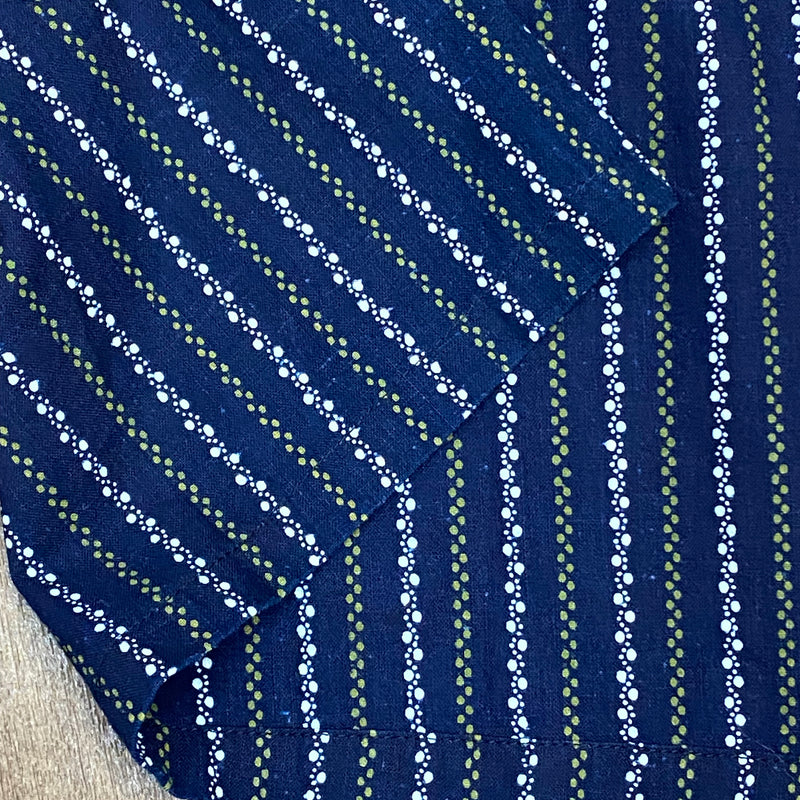 Dirndl-Schürze Damen – Dunkelblau mit grün-weißem Streifenmuster, 69 cm, Baumwoll-Mischgewebe, vintage