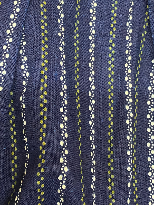 Dirndl-Schürze Damen – Dunkelblau mit grün-weißem Streifenmuster, 69 cm, Baumwoll-Mischgewebe, vintage