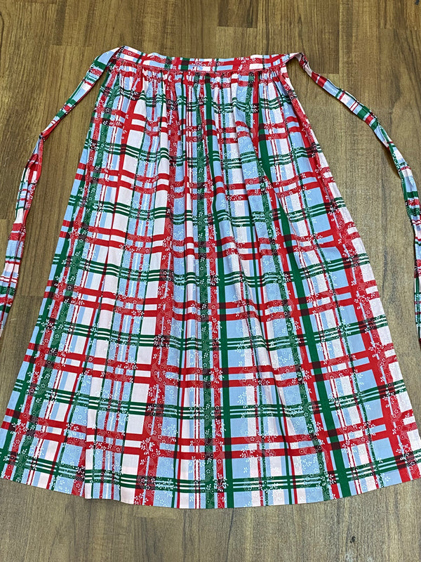 Dirndl-Schürze Mädchen – Größe 152, kariert in Rot/Grün/Hellblau, 74 cm, Baumwoll-Mix, vintage