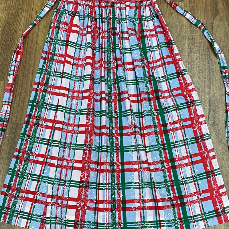 Dirndl-Schürze Mädchen – Größe 152, kariert in Rot/Grün/Hellblau, 74 cm, Baumwoll-Mix, vintage