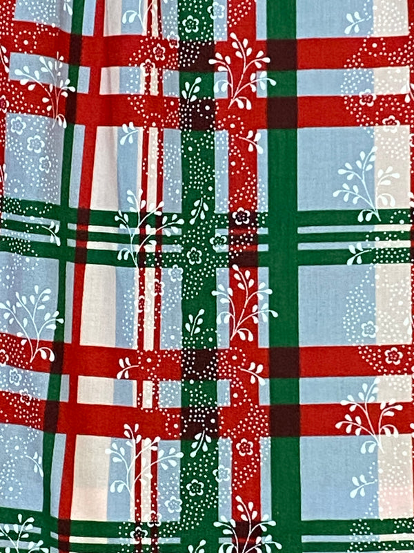 Dirndl-Schürze Mädchen – Größe 152, kariert in Rot/Grün/Hellblau, 74 cm, Baumwoll-Mix, vintage