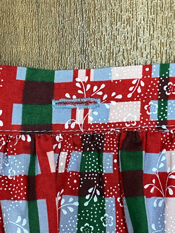 Dirndl-Schürze Mädchen – Größe 152, kariert in Rot/Grün/Hellblau, 74 cm, Baumwoll-Mix, vintage