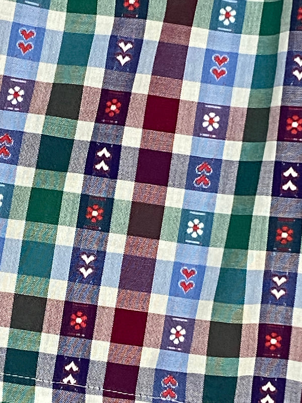 Dirndl-Schürze Damen – kariert in Weinrot/Grün/Hellblau, 75 cm, Baumwolle, vintage