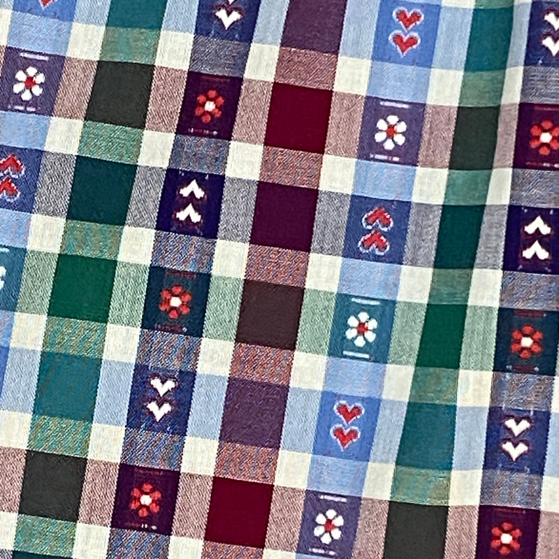 Dirndl-Schürze Damen – kariert in Weinrot/Grün/Hellblau, 75 cm, Baumwolle, vintage