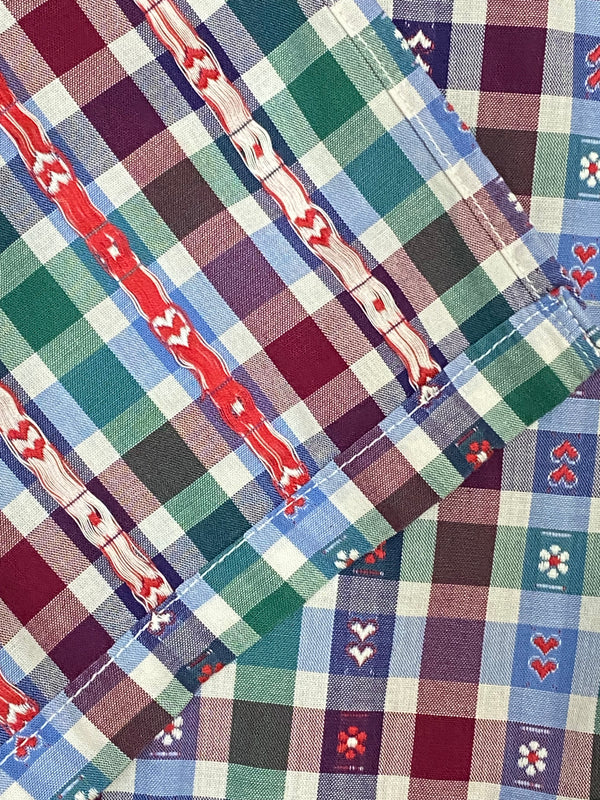 Dirndl-Schürze Damen – kariert in Weinrot/Grün/Hellblau, 75 cm, Baumwolle, vintage