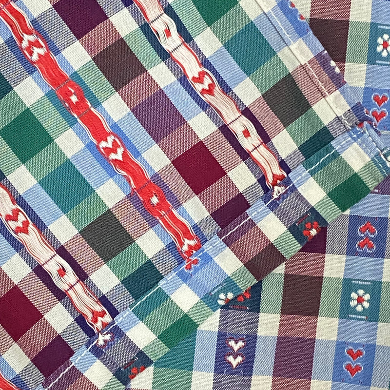 Dirndl-Schürze Damen – kariert in Weinrot/Grün/Hellblau, 75 cm, Baumwolle, vintage