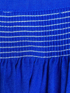Lange Vintage Dirndlschürze für Dirndl oder Trachtenkleid in blau 77 cm lang