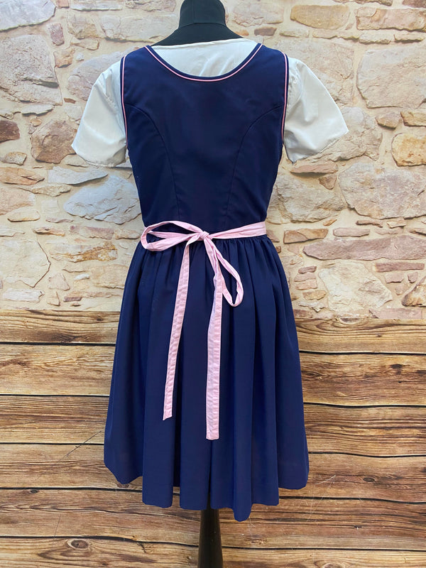Vintage Dirndl Gr. 38 - Dunkelblau mit Blumenstickerei & rosa Schürze, Ansicht 4