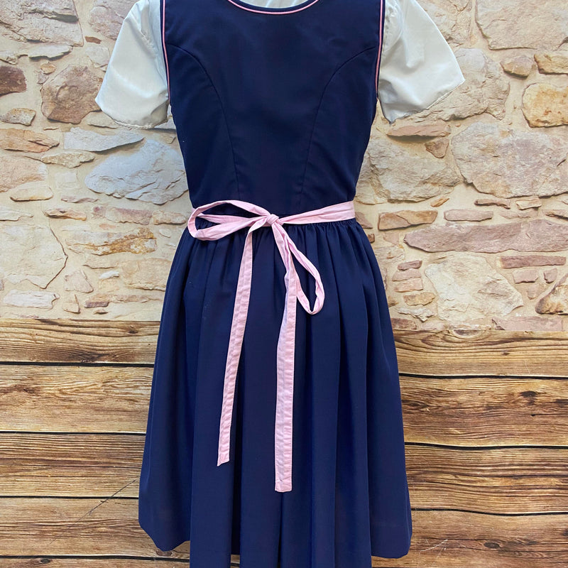 Vintage Dirndl Gr. 38 - Dunkelblau mit Blumenstickerei & rosa Schürze, Ansicht 4