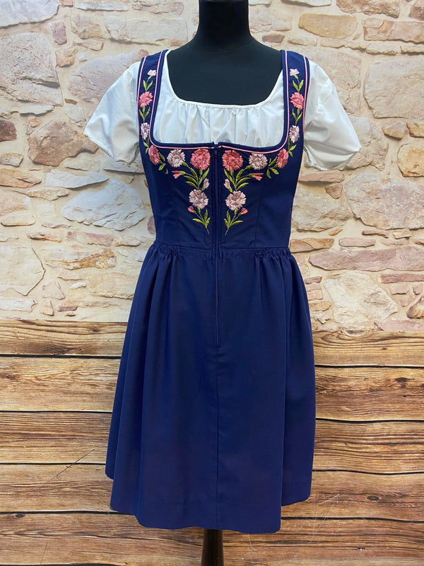 Vintage Dirndl Gr. 38 - Dunkelblau mit Blumenstickerei & rosa Schürze, Ansicht 6