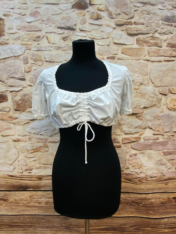 Vintage Dirndl Gr. 40 dunkelblau mit Rosenstickerei, Bluse & rosa Schürze