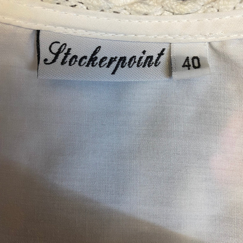 Vintage Dirndl Gr. 40 dunkelblau mit Rosenstickerei, Bluse & rosa Schürze