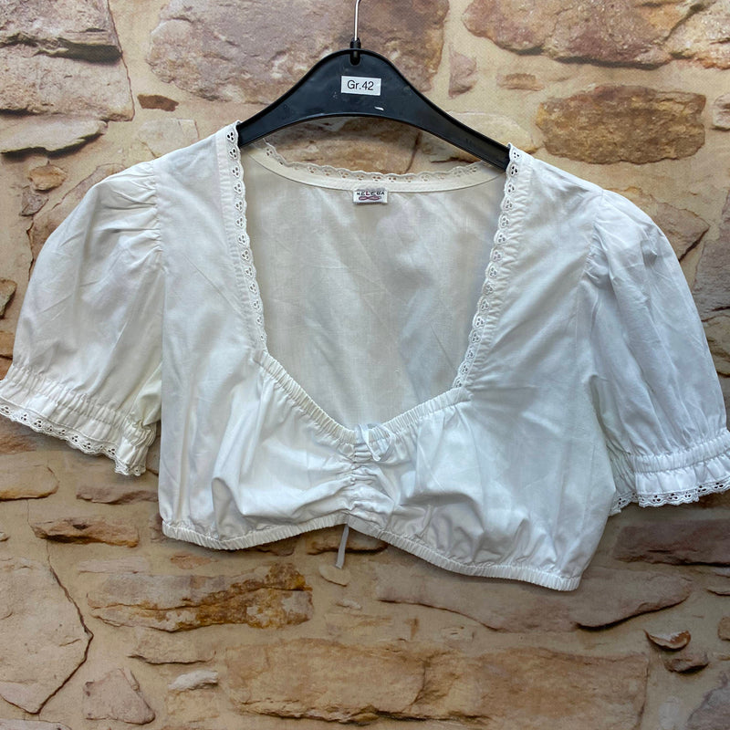 Vintage Dirndl Gr. 42 Blau mit Rosenstickerei, Bluse & pinker Schürze, Ansicht 5