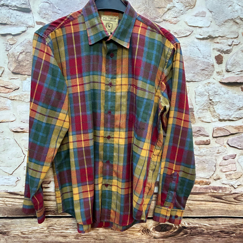 Vintage P.G. FIELD kariertes Country Flanellhemd bunt rot grün gelb Gr.M 