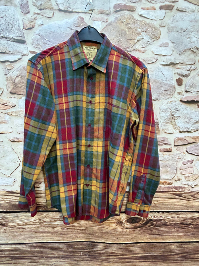 Vintage P.G. FIELD kariertes Country Flanellhemd bunt rot grün gelb Gr.M 