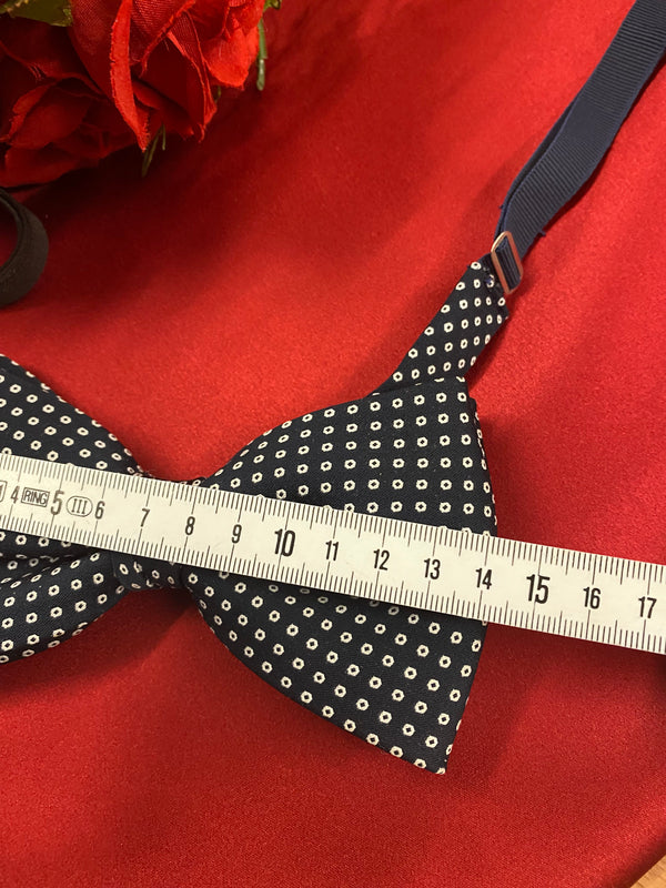 Vintage Fliege Dunkelblau mit Weißem Muster Retro Querbinder