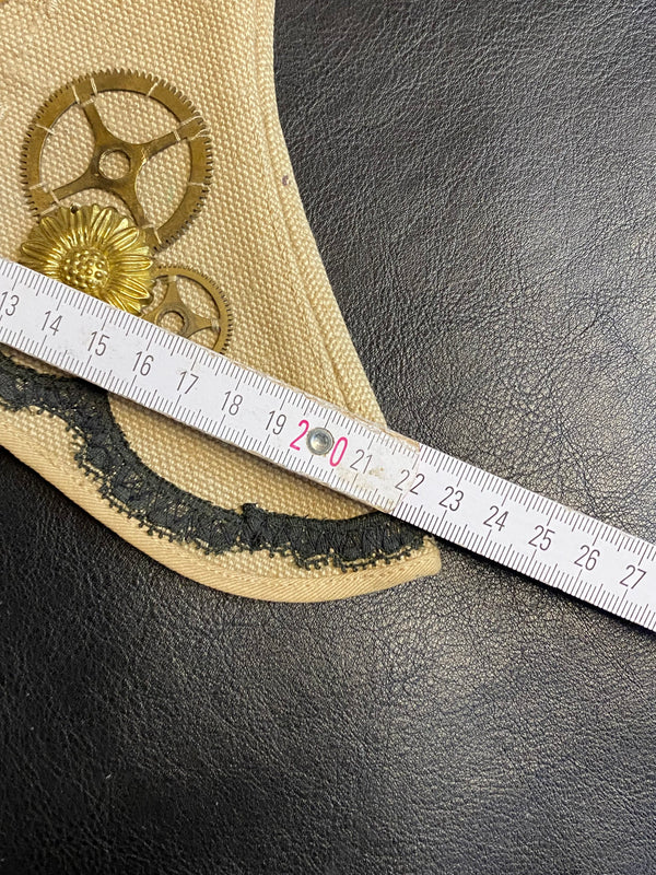 Steampunk Gamaschen Vintage Unikat – handveredelt Spats beige Zahnräder, Ansicht 4