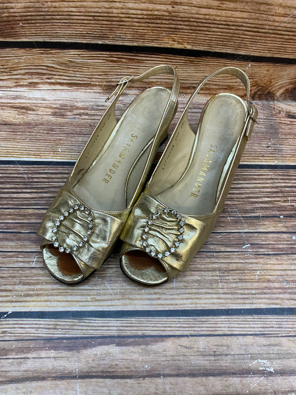 „Vintage goldene Slingback Pumps Salamander Größe 36 mit Schmuckapplikation“
