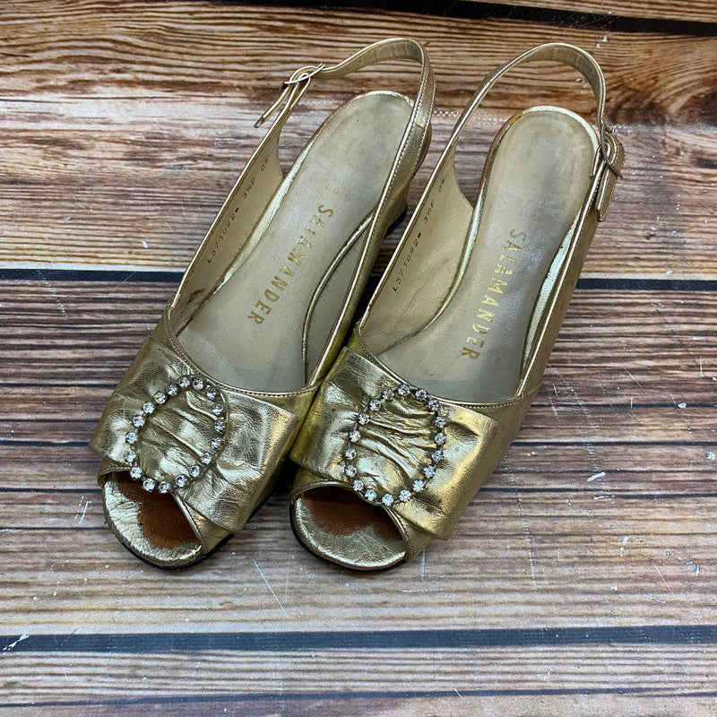 „Vintage goldene Slingback Pumps Salamander Größe 36 mit Schmuckapplikation“