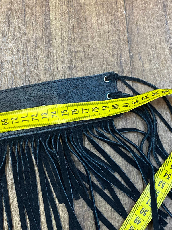 Vintage Western Gürtel schwarz Fransen Türkis Boho Hüftgürtel Lederlook