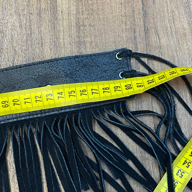 Vintage Western Gürtel schwarz Fransen Türkis Boho Hüftgürtel Lederlook