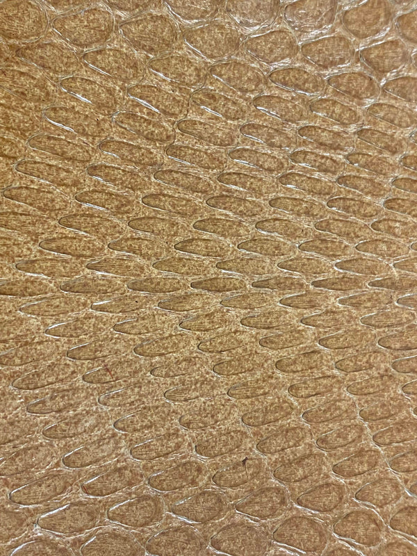 Vintage Handtasche in Cognac mit glänzender Reptilleder-Struktur, zwei Henkeln und Metallverschluss Ansicht 5