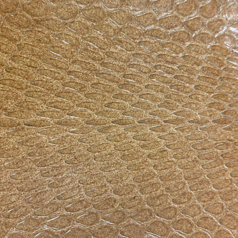 Vintage Handtasche in Cognac mit glänzender Reptilleder-Struktur, zwei Henkeln und Metallverschluss Ansicht 5