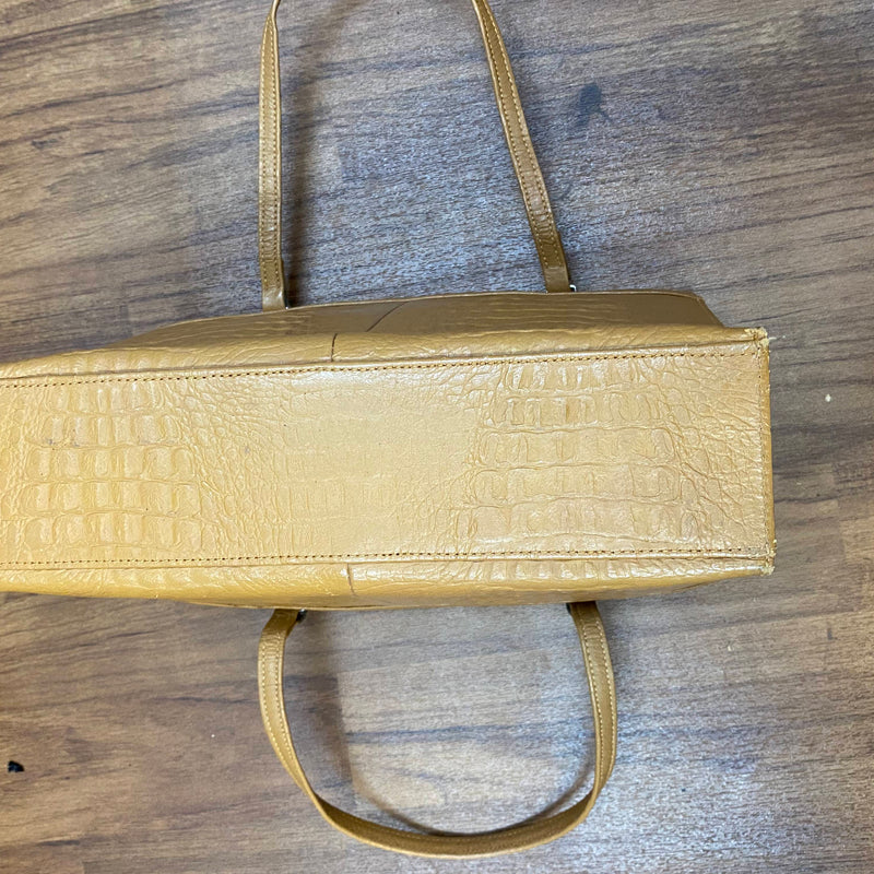 Cognacfarbene Vintage Handtasche mit Kroko-Prägung, zwei Henkeln und mehreren Innenfächern Ansicht 5