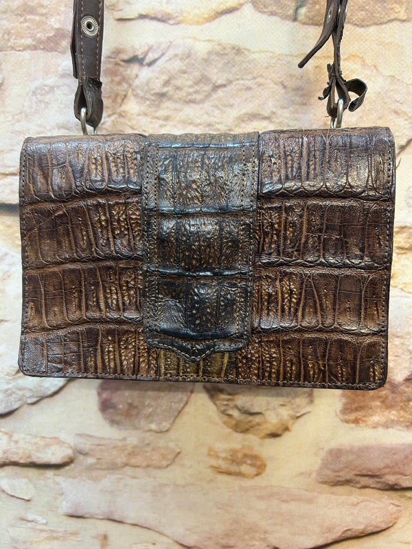 „Damen Tasche Wildkrokodil schokobraun Vintage Schultertasche Unikat“