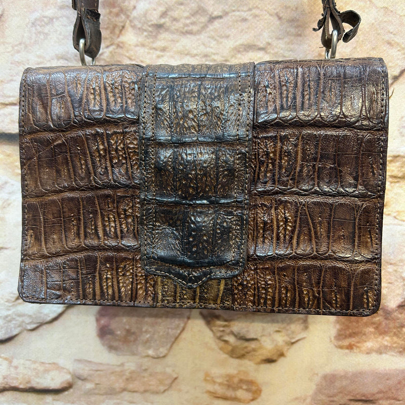 „Damen Tasche Wildkrokodil schokobraun Vintage Schultertasche Unikat“