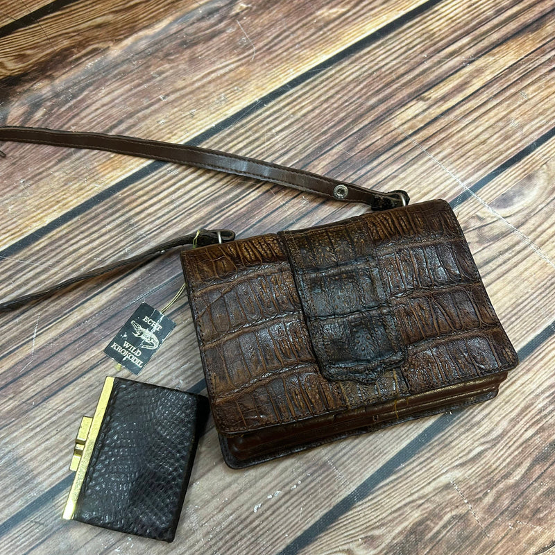 „Luxus Vintage Handtasche Krokodilleder braun mit Struktur 50er Stil“