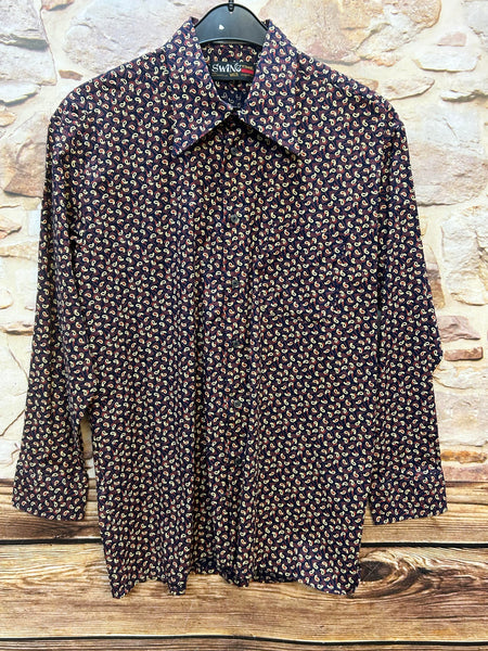 „Vintage Hemd Herren Paisley dunkelblau Größe 43 Gesamtansicht“