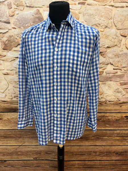 karierten Vintage Herrenhemdes in Blau und Weiß, Größe 40