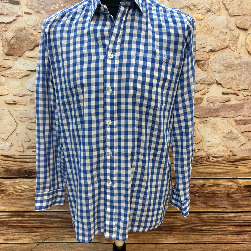 karierten Vintage Herrenhemdes in Blau und Weiß, Größe 40