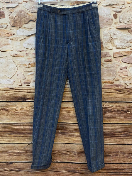 Lange Vintage Herren Hose kariert in Blau-Grau, Gr. 46 – Vorderansicht