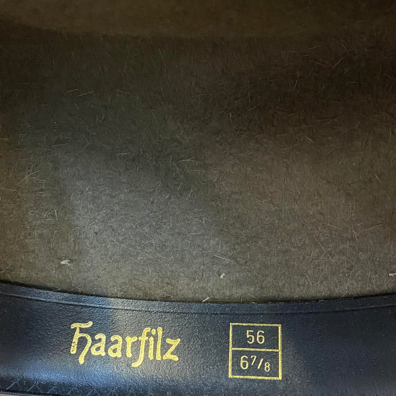 Grauer Vintage Herren Fedora aus Haarfilz mit gelb-naturfarbenem Hutband Größe 56 Ansicht 6
