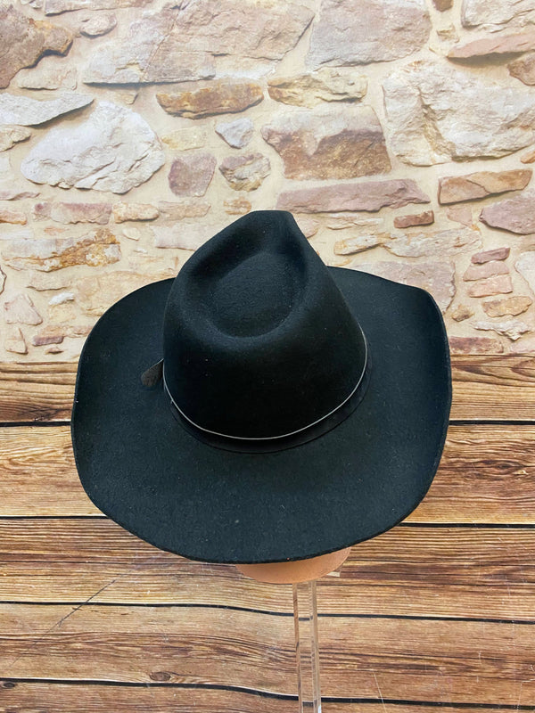 Schwarzer Vintage Woll-Cowboyhut Gr. 61 mit breiter geschwungener Krempe und Hutband Ansicht 2