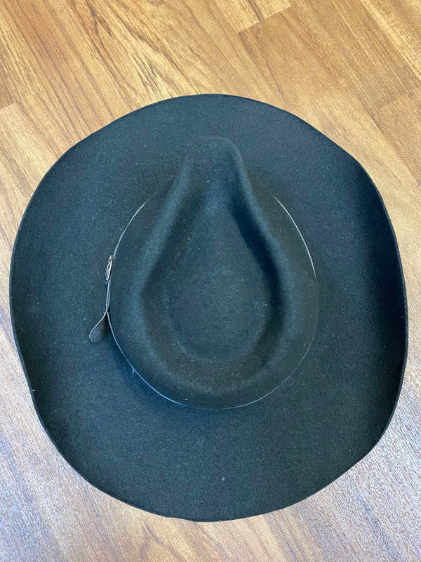 Schwarzer Vintage Woll-Cowboyhut Gr. 61 mit breiter geschwungener Krempe und Hutband Ansicht 3
