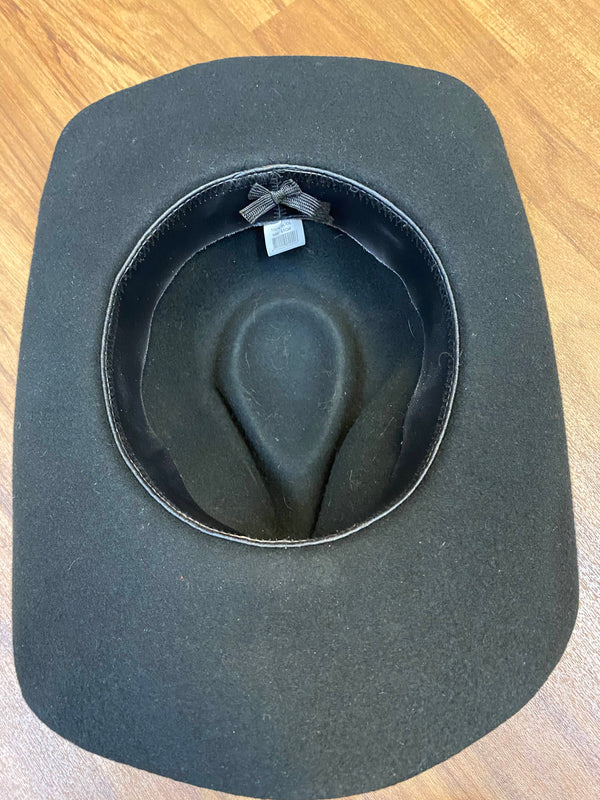 Schwarzer Vintage Woll-Cowboyhut Gr. 61 mit breiter geschwungener Krempe und Hutband Ansicht 4