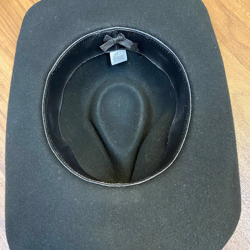 Schwarzer Vintage Woll-Cowboyhut Gr. 61 mit breiter geschwungener Krempe und Hutband Ansicht 4