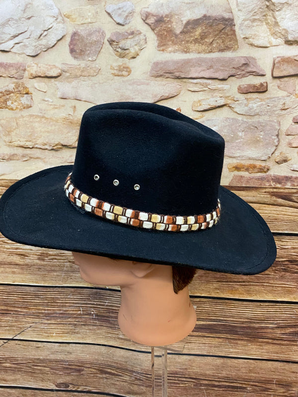 Schwarzer Vintage Cowboyhut von Stars & Stripes mit gewebtem Hutband und breiter Krempe, Ansicht 1